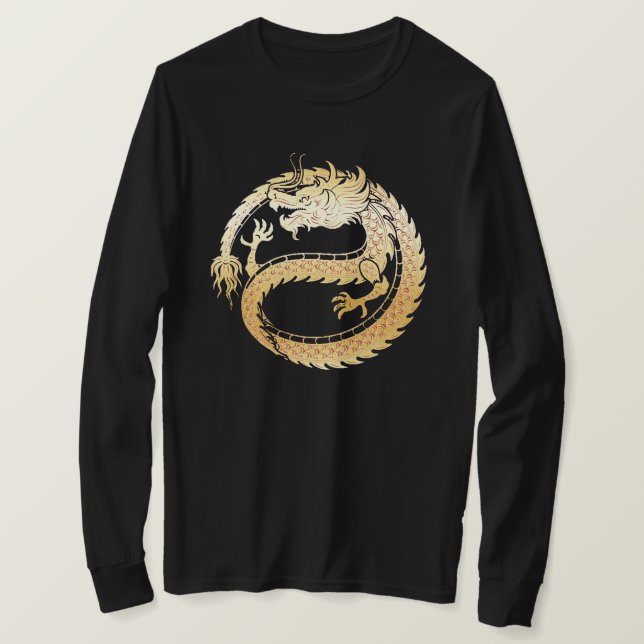 Happy Chinese Lunar New Year 2024 Gold DRAGON Long T-Shirt (Design Front)