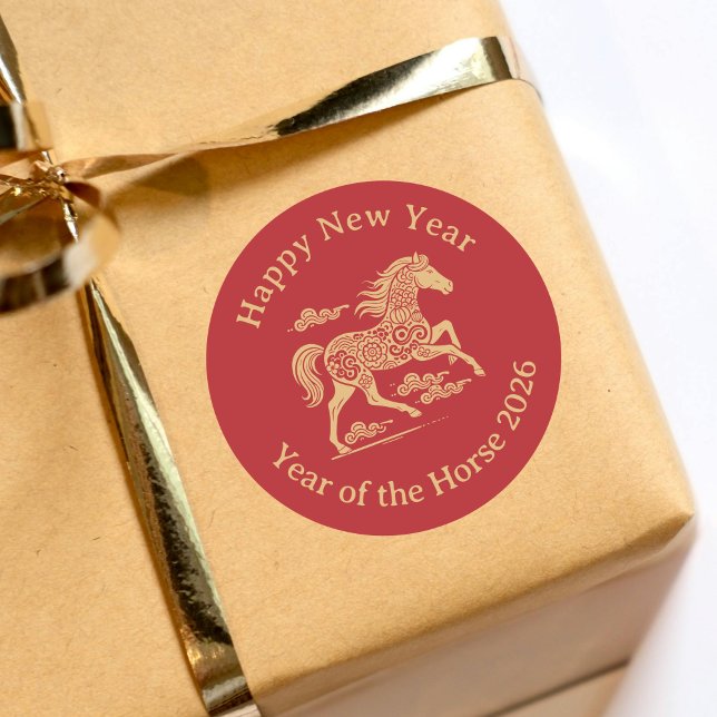Happy Chinese Lunar New Year of the Horse Red Gold Classic Round Sticker (Creator Uploaded)