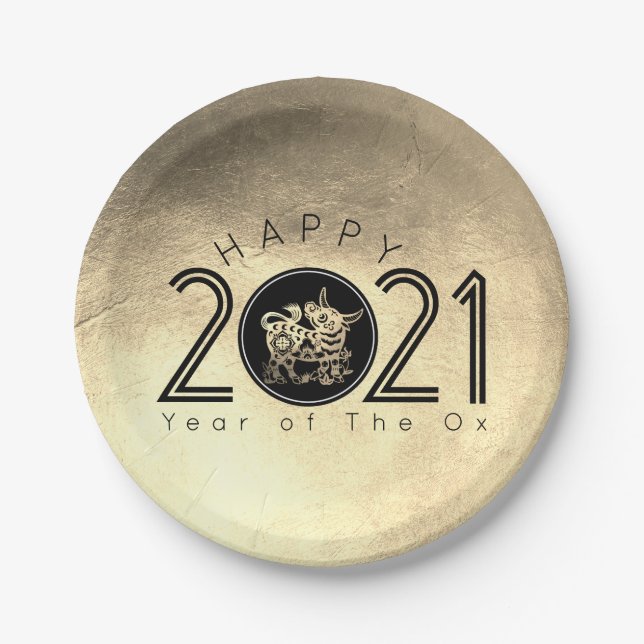 Happy Chinese Metal Ox New Year 2021 PP Paper Plates (Front)