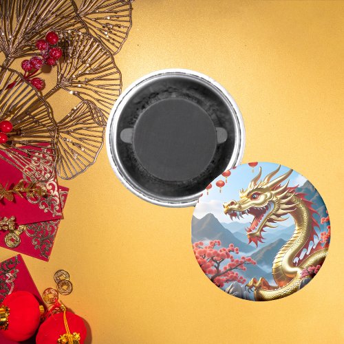 Happy Chinese New 2024 Golden Dragon Floral Magnet