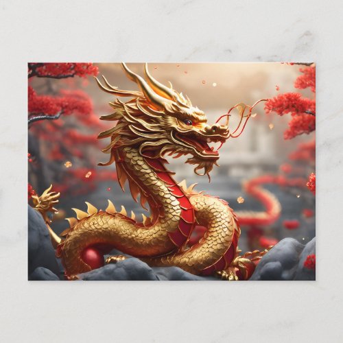 Happy Chinese New of Dragon 2024 Cherry Blossom Holiday Postcard
