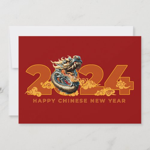 Happy Chinese New of Dragon 2024 Red Holiday Card