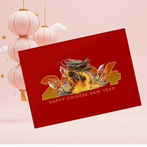 Happy Chinese New of Dragon Flaming Hong Bao Red  Envelope