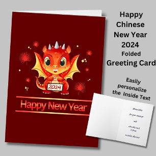 Happy Chinese New Year 2024 Cute Dragon Greeting Card