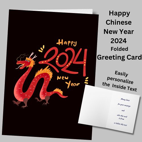 Happy Chinese New Year 2024 Dragon Black Greeting Card