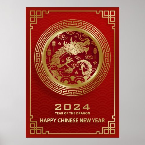 Happy Chinese New Year 2024 Lunar New year 2024 Poster