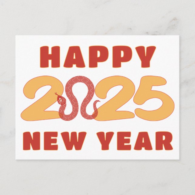 Happy Chinese New Year 2025 Lunar Snake Bold Text Holiday Postcard (Front)