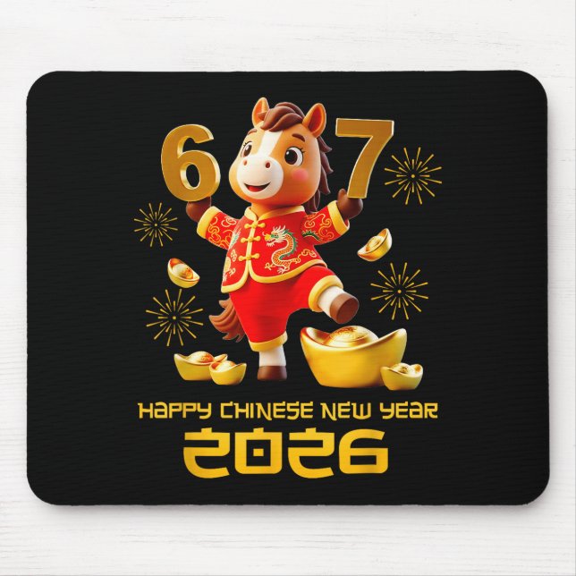 Happy Chinese New Year 2026 Funny Horse 6 7 Meme 6 Mouse Pad (Front)
