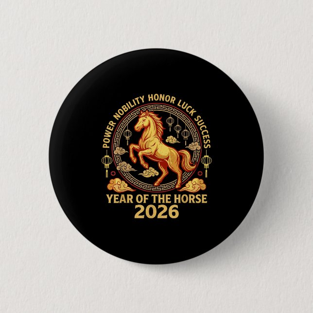 Happy Chinese New Year 2026 Year Of The Horse 2026 Button (Front)