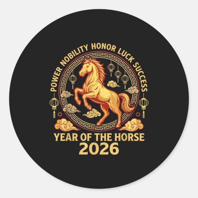 Happy Chinese New Year 2026 Year Of The Horse 2026 Classic Round Sticker (Front)