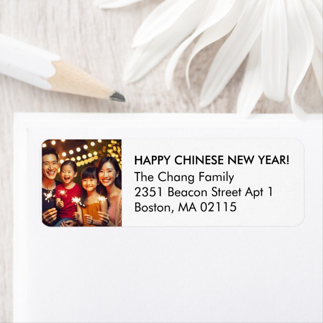 Happy Chinese New Year custom photo black & white Label (Insitu)