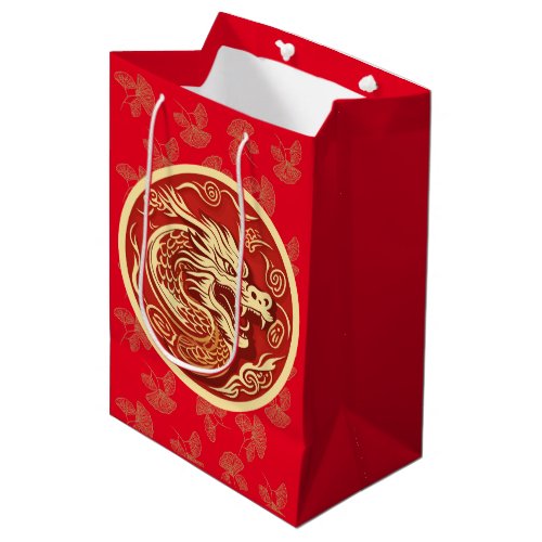 Happy Chinese New Year Dragon tree leaves Medium Gift Bag