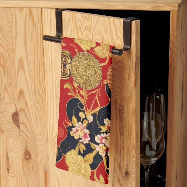 Happy Chinese New Year modern asian pattern Kitchen Towel (Thirds Fold)