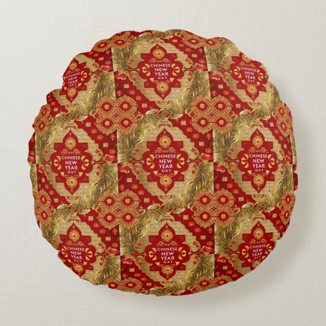 Happy Chinese New Year modern asian pattern Round Pillow (Front)
