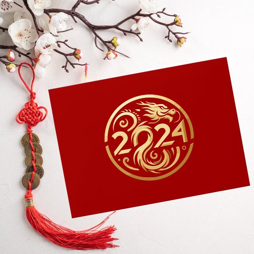 Happy Chinese New Year of Dragon 2024 Gold Red Envelope