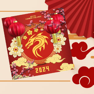 Happy Chinese New Year of Dragon Ornaments Floral  Holiday Card