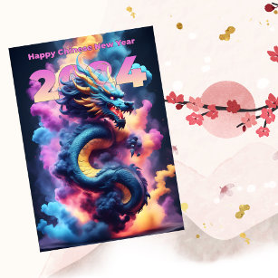Happy Chinese New Year of Dragon Purple Pink Blue  Card