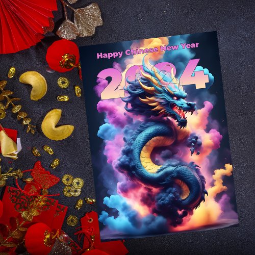 Happy Chinese New Year of Dragon Purple Pink Blue  Postcard