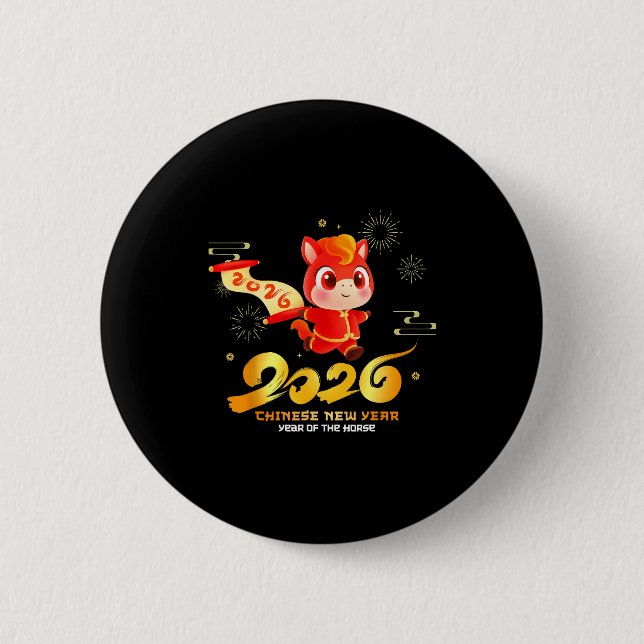 Happy Chinese New Year Of Horse Cartoon Cute For K Button (Front)