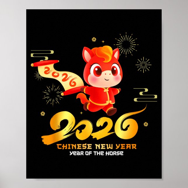 Happy Chinese New Year Of Horse Cartoon Cute For K Poster (Front)