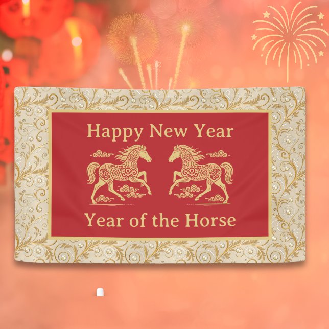 Happy Chinese New Year of Horse Elegant Gold Red  Banner (Creator Uploaded)