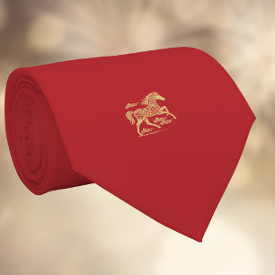 Happy Chinese New Year of Horse Elegant Gold Red Neck Tie