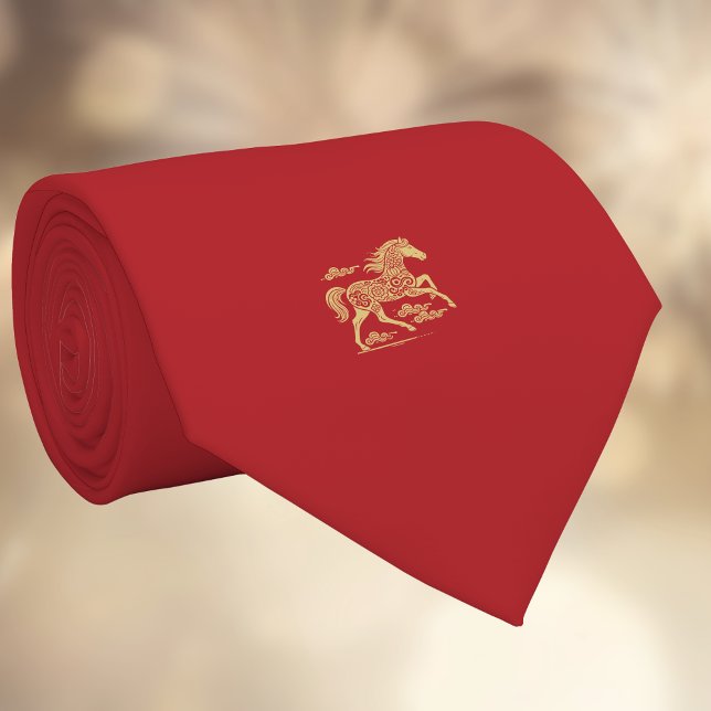 Happy Chinese New Year of Horse Elegant Gold Red  Neck Tie (Creator Uploaded)