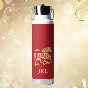 Happy Chinese New Year of Horse Elegant Gold Red  Water Bottle