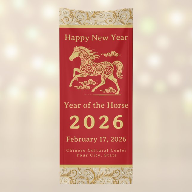 Happy Chinese New Year of Horse Vertical Gold Red  Banner (Creator Uploaded)