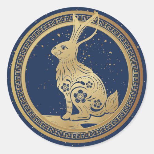 Happy Chinese New Year of Rabbit Blue Gold 2023  Classic Round Sticker