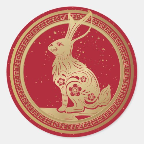 Happy Chinese New Year of Rabbit Red Gold 2023 Cla Classic Round Sticker