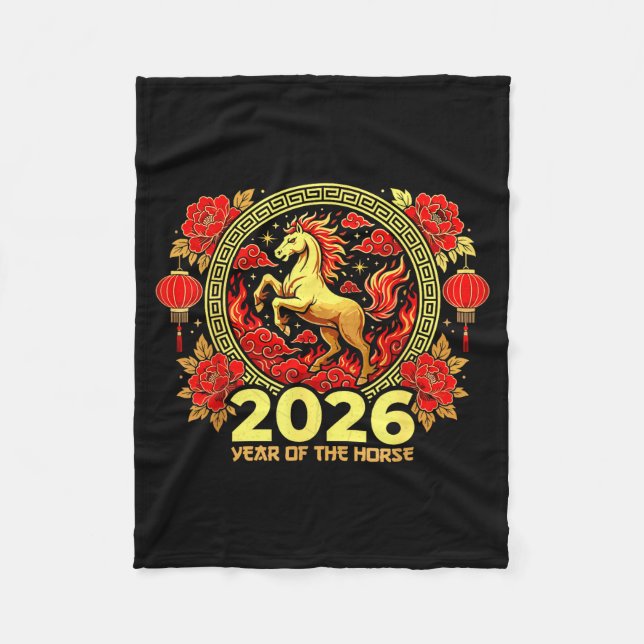 Happy Chinese New Year Of The Fire Horse Chinese Z Fleece Blanket (Front)