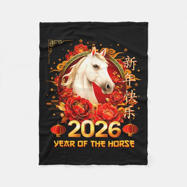 Happy Chinese New Year Of The Horse 2026 Lunar New Fleece Blanket (Front)