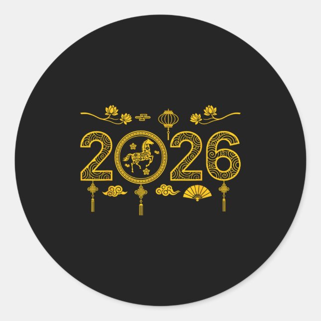 Happy Chinese New Year Of The Horse 2026 Lunar Out Classic Round Sticker (Front)