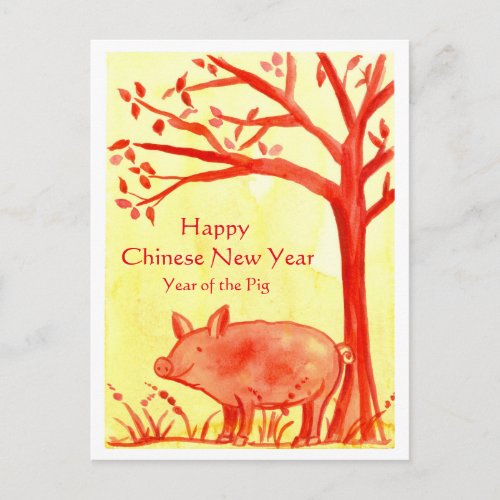 Happy Chinese New Year Of The Pig Illustration Holiday Postcard