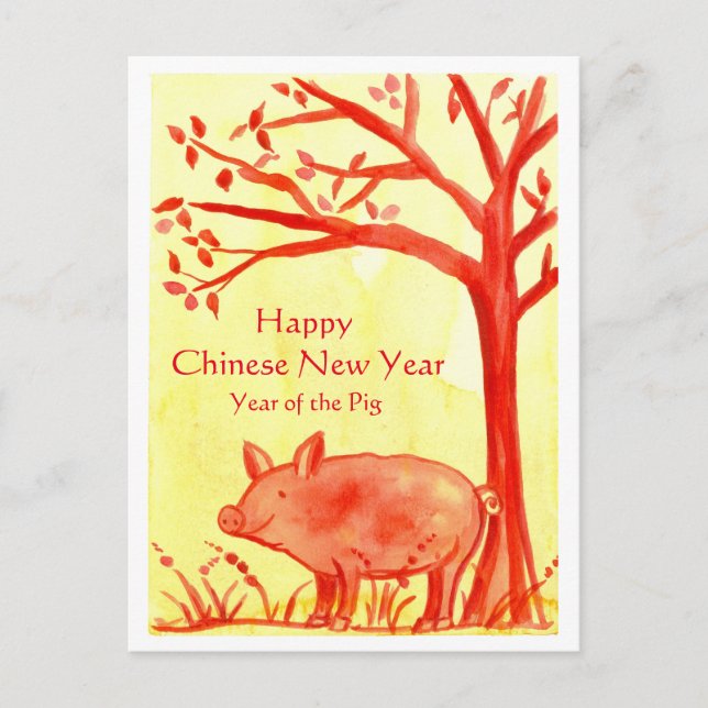 Happy Chinese New Year Of The Pig Illustration Holiday Postcard (Front)