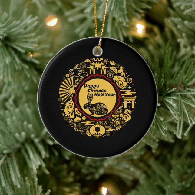 Happy Chinese New Year of the Rabbit Ceramic Ornament (Tree)