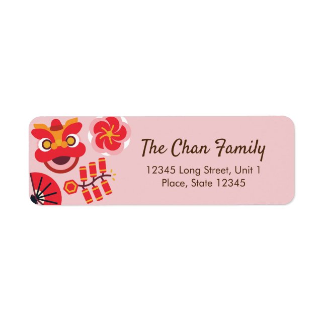 Happy Chinese New Year Pink Blossom Label (Front)