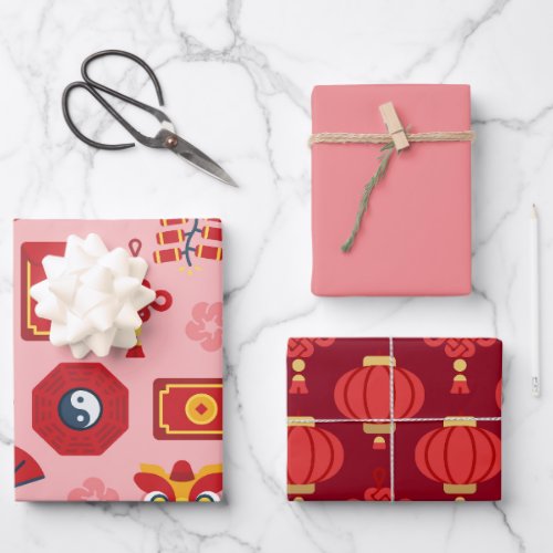 Happy Chinese New Year Pink Blossom Wrapping Paper Sheets