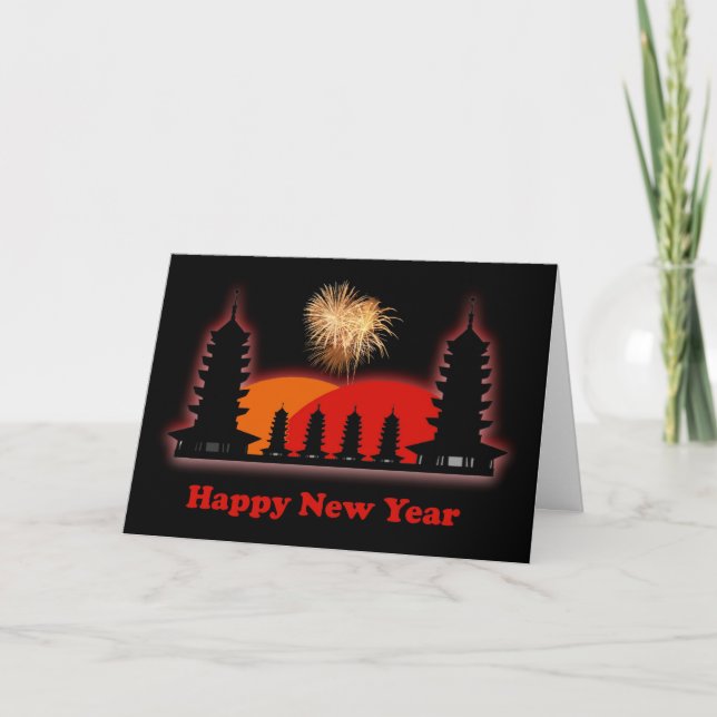Happy Chinese New Year  VietnameseNew Year pagodas Holiday Card (Front)