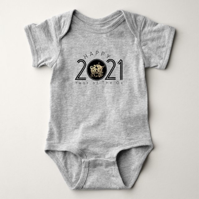 Happy Chinese Ox New Year 2021 Baby Bodysuit (Front)