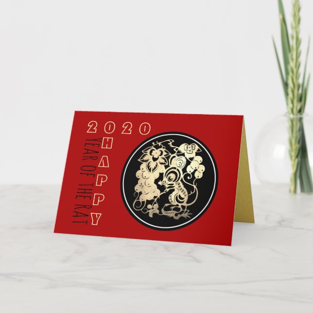Happy Chinese Rat New Year 2020 Paper-cut 3 HGC Card (Front)