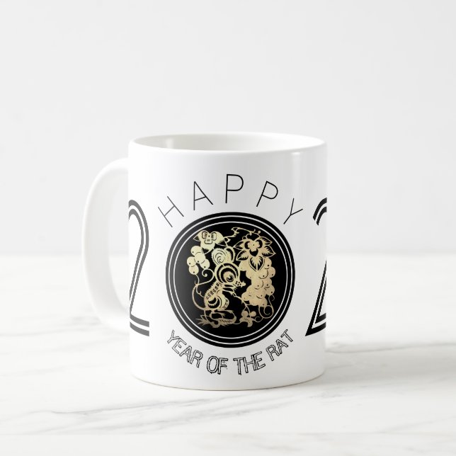 Happy Chinese Rat New Year 2020 White Mug 3 (Front Left)