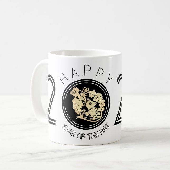 Happy Chinese Rat New Year 2020 White Mug 4 (Front Left)