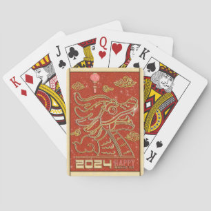 Happy Chinese Red Gold New Year of the Dragon 2024 Poker Cards