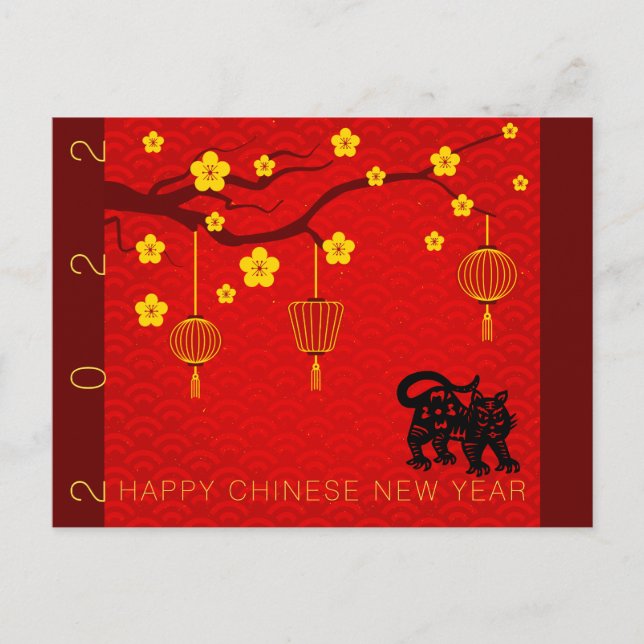 Happy Chinese Tiger New Year 2022 Blossoms HPostC Holiday Postcard (Front)