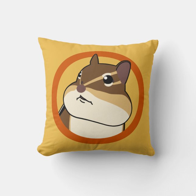Happy Chippy Chipmunk Orange! 幸せそうなシマリスのクッション！ Throw Pillow (Front)