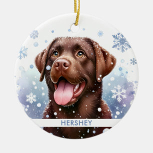 Happy Chocolate Labrador Retriever Dog Christmas Ceramic Ornament