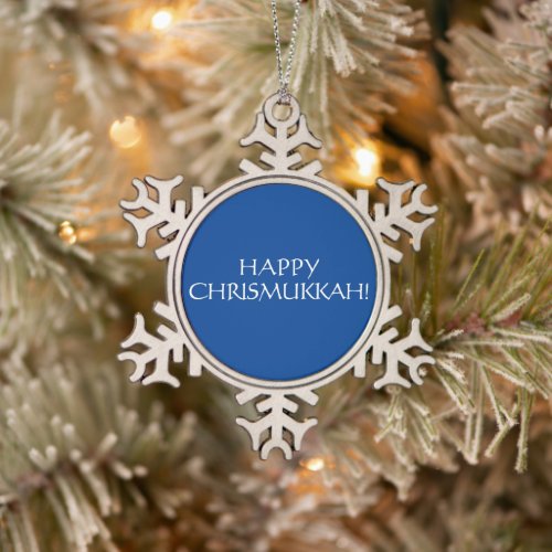 Happy Chrismukkah blue Jewish Holiday Snowflake Pewter Christmas Ornament