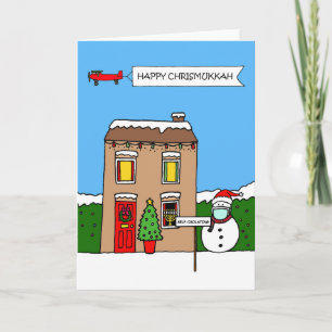 Happy Chrismukkah Cartoon Self-isolation House Card